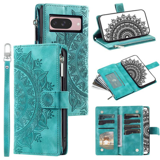 For Google Pixel 10 Multi-Card Totem Zipper Leather Phone Case(Green)