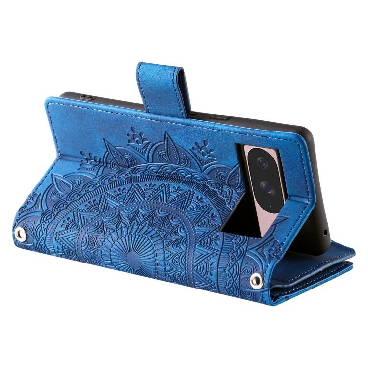 For Google Pixel 10 Multi-Card Totem Zipper Leather Phone Case(Blue) - Google Cases by buy2fix | Online Shopping UK | buy2fix