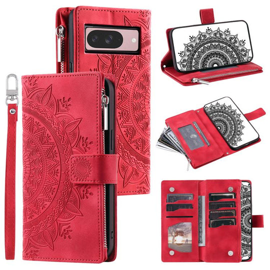 For Google Pixel 10 Multi-Card Totem Zipper Leather Phone Case(Red)