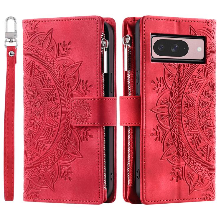 For Google Pixel 10 Multi-Card Totem Zipper Leather Phone Case(Red) - Google Cases by buy2fix | Online Shopping UK | buy2fix
