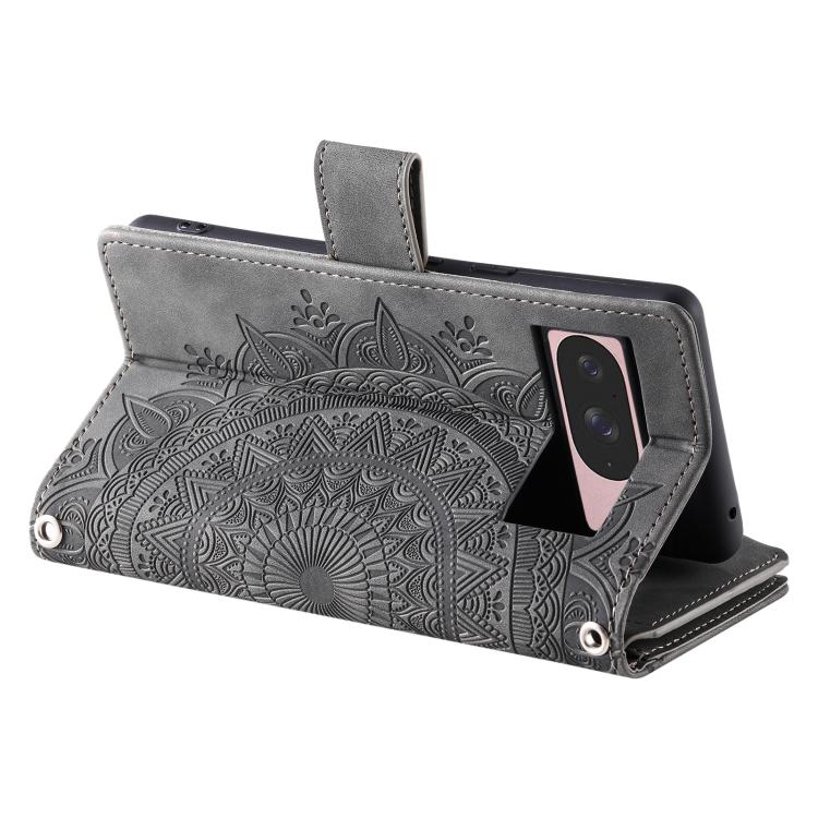 For Google Pixel 10 Multi-Card Totem Zipper Leather Phone Case(Grey) - Google Cases by buy2fix | Online Shopping UK | buy2fix