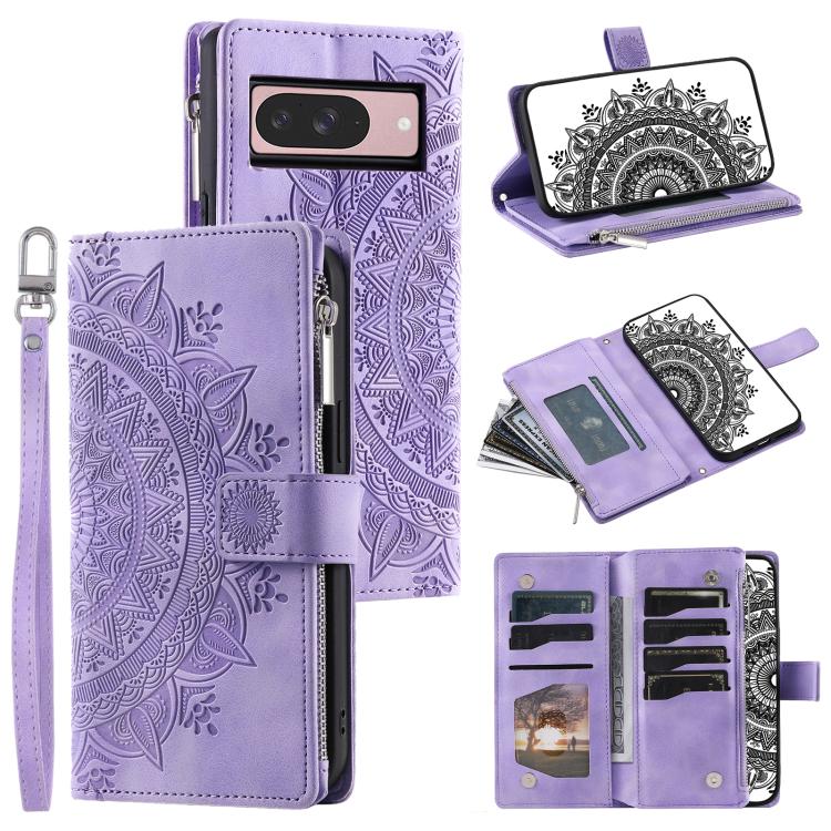 For Google Pixel 10 Multi-Card Totem Zipper Leather Phone Case(Purple) - Google Cases by buy2fix | Online Shopping UK | buy2fix