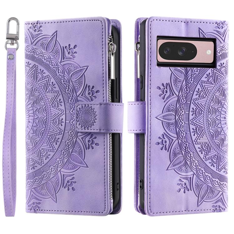 For Google Pixel 10 Multi-Card Totem Zipper Leather Phone Case(Purple) - Google Cases by buy2fix | Online Shopping UK | buy2fix