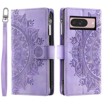 For Google Pixel 10 Multi-Card Totem Zipper Leather Phone Case(Purple) - Google Cases by buy2fix | Online Shopping UK | buy2fix