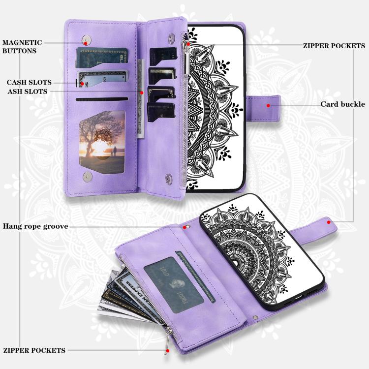 For Google Pixel 10 Multi-Card Totem Zipper Leather Phone Case(Purple) - Google Cases by buy2fix | Online Shopping UK | buy2fix