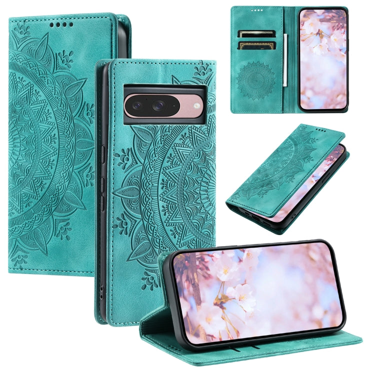 For Google Pixel 9 / 9 Pro Totem Embossed Magnetic Leather Phone Case(Green) - Google Cases by buy2fix | Online Shopping UK | buy2fix