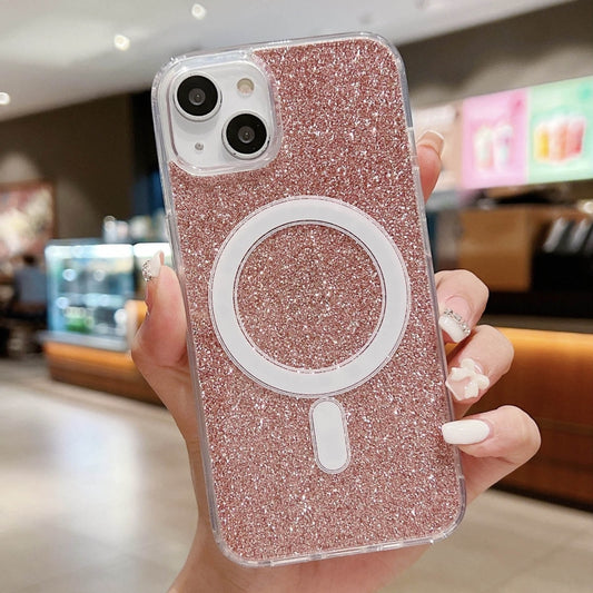 For iPhone 15 Plus Acrylic Transparent Glitter MagSafe Phone Case(Pink) by buy2fix