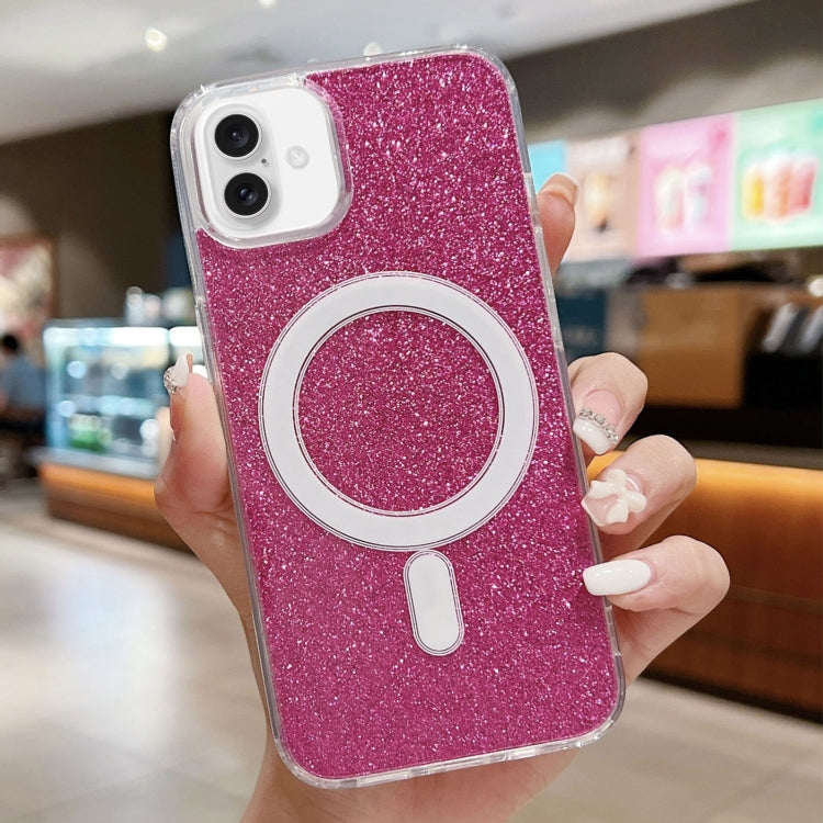 For iPhone 16 Plus Acrylic Transparent Glitter MagSafe Phone Case(Rose Red) - iPhone 16 Plus Cases by buy2fix | Online Shopping UK | buy2fix