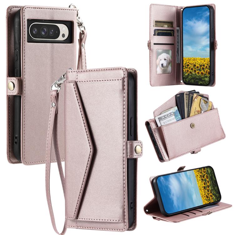 For Google Pixel 10 Pro XL Wallet Multi-card Slot Leather Phone Case with Lanyard(Rose Gold) - Google Cases by buy2fix | Online Shopping UK | buy2fix