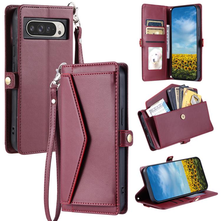 For Google Pixel 10 Pro XL Wallet Multi-card Slot Leather Phone Case with Lanyard(Wine Red) - Google Cases by buy2fix | Online Shopping UK | buy2fix