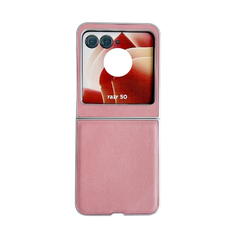 For Motorola Razr 50 Metallic Paint Skin Feel Leather Phone Case(Pink) by buy2fix