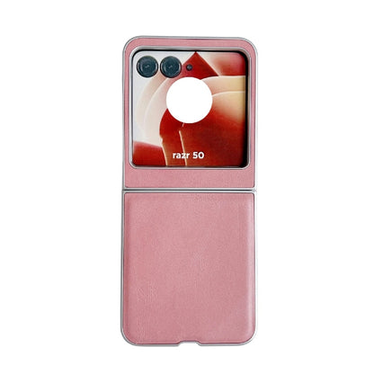 For Motorola Razr 50 Metallic Paint Skin Feel Leather Phone Case(Pink) by buy2fix