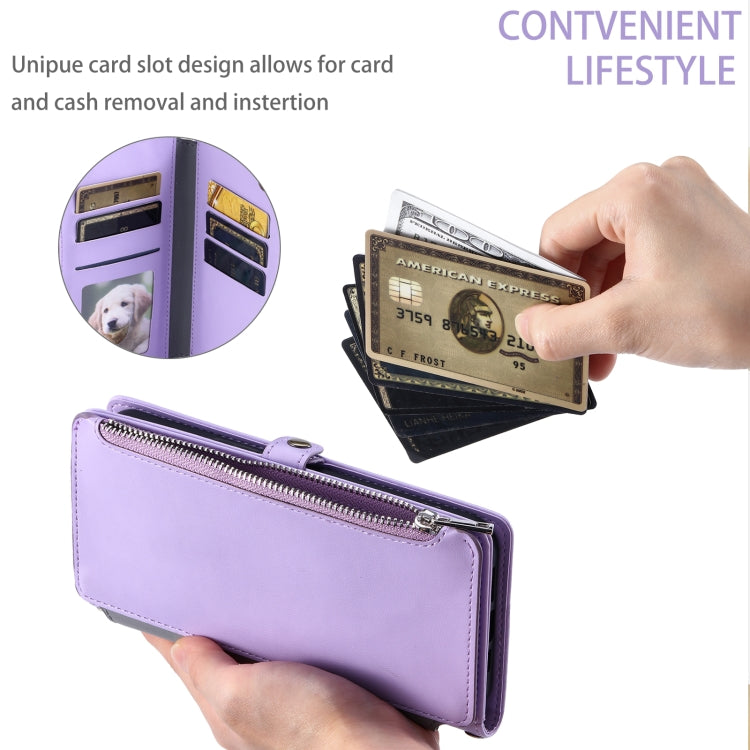 For Google Pixel 9 Pro XL Leather Stitching Multi-card Slot Zipper Phone Case(Purple) - Google Cases by buy2fix | Online Shopping UK | buy2fix