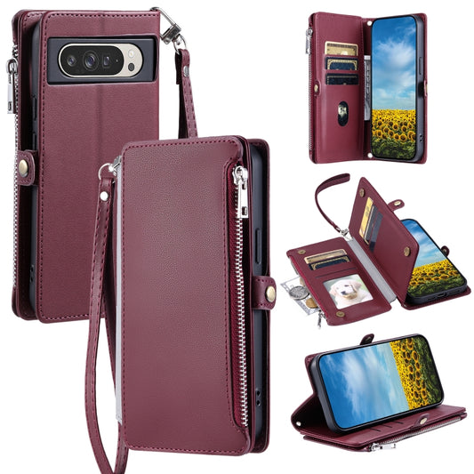 For Google Pixel 9 Pro XL Leather Stitching Multi-card Slot Zipper Phone Case(Wine Red) - Google Cases by buy2fix | Online Shopping UK | buy2fix