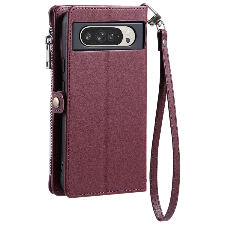 For Google Pixel 9 Pro XL Leather Stitching Multi-card Slot Zipper Phone Case(Wine Red) - Google Cases by buy2fix | Online Shopping UK | buy2fix