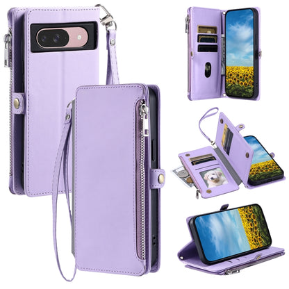 For Google Pixel 9 / 9 Pro Leather Stitching Multi-card Slot Zipper Phone Case(Purple) - Google Cases by buy2fix | Online Shopping UK | buy2fix