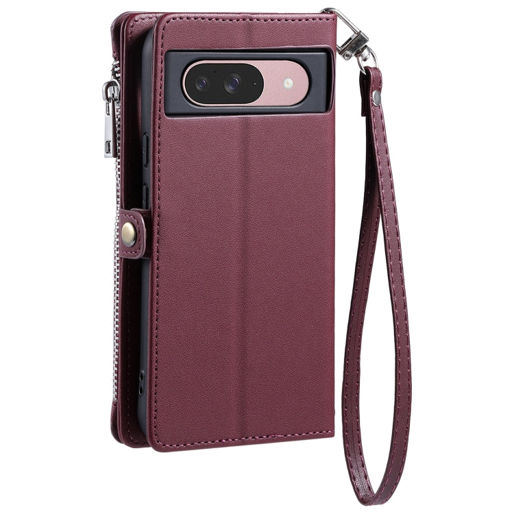 For Google Pixel 9 / 9 Pro Leather Stitching Multi-card Slot Zipper Phone Case(Wine Red) - Google Cases by buy2fix | Online Shopping UK | buy2fix