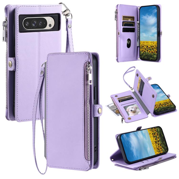 For Google Pixel 10 Pro XL Leather Stitching Multi-card Slot Zipper Phone Case(Purple) - Google Cases by buy2fix | Online Shopping UK | buy2fix