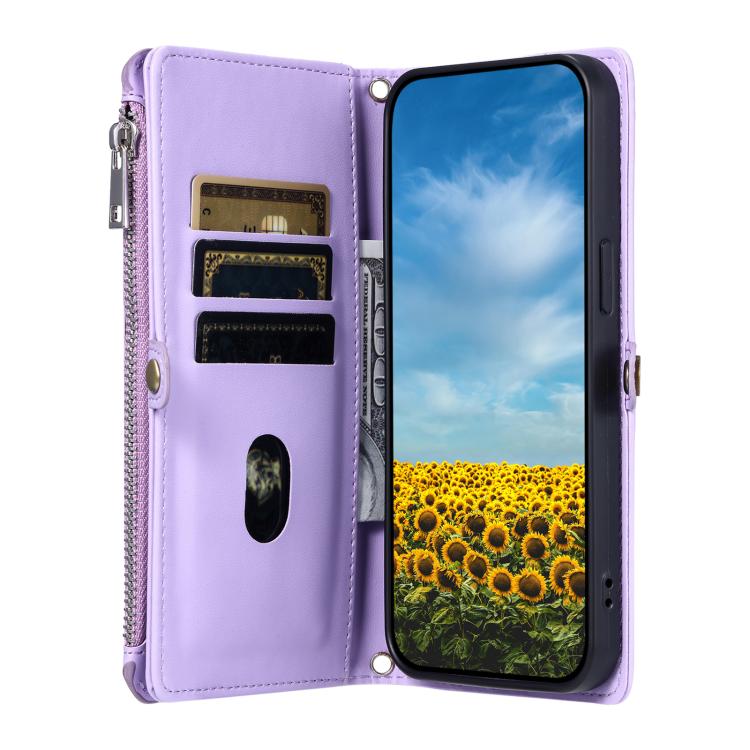 For Google Pixel 10 Pro XL Leather Stitching Multi-card Slot Zipper Phone Case(Purple) - Google Cases by buy2fix | Online Shopping UK | buy2fix
