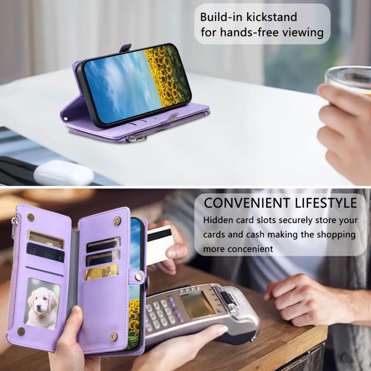 For Google Pixel 10 Pro XL Leather Stitching Multi-card Slot Zipper Phone Case(Purple) - Google Cases by buy2fix | Online Shopping UK | buy2fix