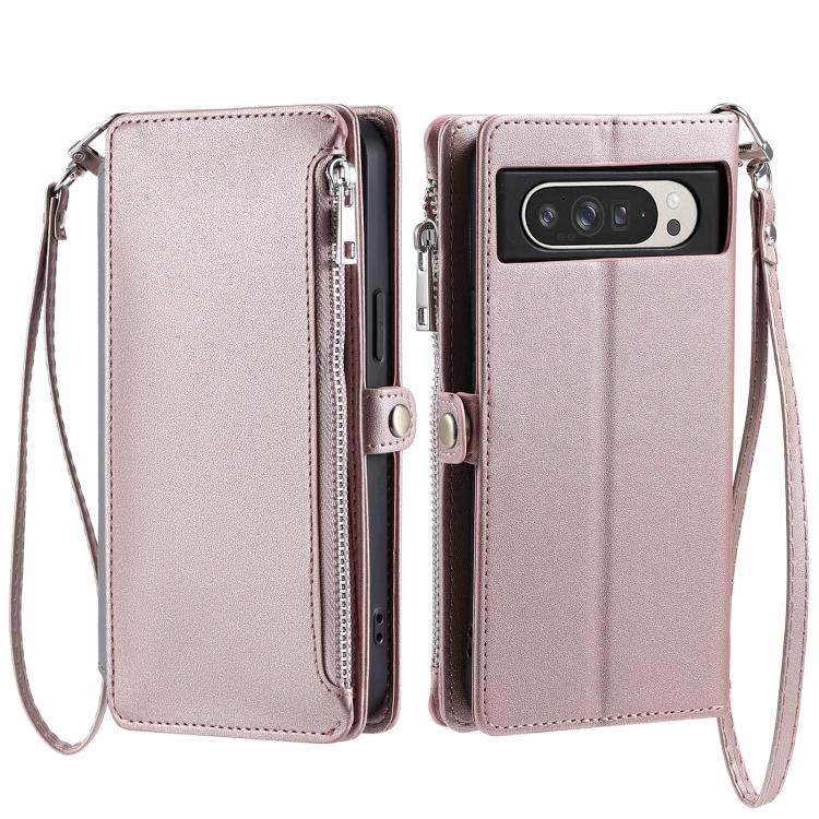 For Google Pixel 10 Pro XL Leather Stitching Multi-card Slot Zipper Phone Case(Rose Gold) - Google Cases by buy2fix | Online Shopping UK | buy2fix