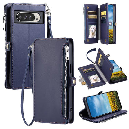 For Google Pixel 10 Pro XL Leather Stitching Multi-card Slot Zipper Phone Case(Blue) - Google Cases by buy2fix | Online Shopping UK | buy2fix
