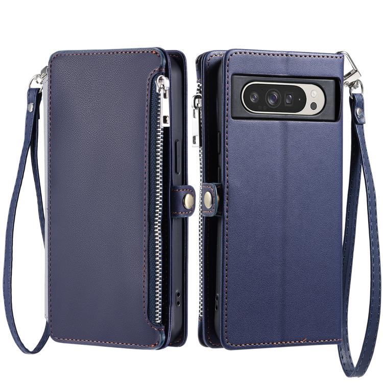 For Google Pixel 10 Pro XL Leather Stitching Multi-card Slot Zipper Phone Case(Blue) - Google Cases by buy2fix | Online Shopping UK | buy2fix