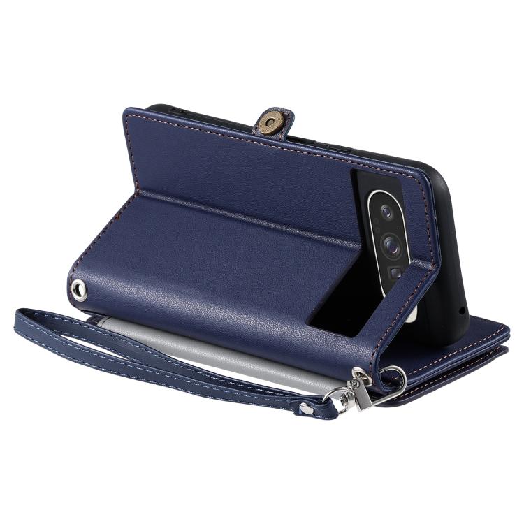 For Google Pixel 10 Pro XL Leather Stitching Multi-card Slot Zipper Phone Case(Blue) - Google Cases by buy2fix | Online Shopping UK | buy2fix