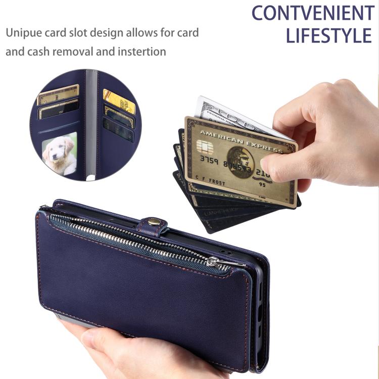 For Google Pixel 10 Pro XL Leather Stitching Multi-card Slot Zipper Phone Case(Blue) - Google Cases by buy2fix | Online Shopping UK | buy2fix