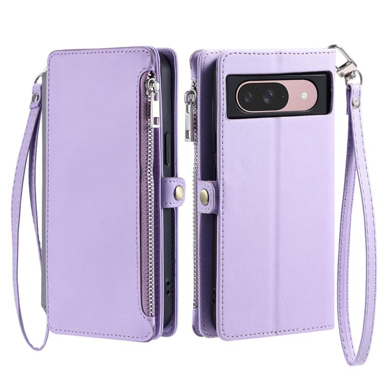 For Google Pixel 10 / 10 Pro Leather Stitching Multi-card Slot Zipper Phone Case(Purple) - Google Cases by buy2fix | Online Shopping UK | buy2fix