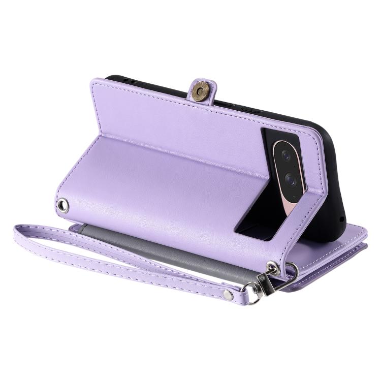 For Google Pixel 10 / 10 Pro Leather Stitching Multi-card Slot Zipper Phone Case(Purple) - Google Cases by buy2fix | Online Shopping UK | buy2fix