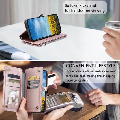 For Google Pixel 10 / 10 Pro Leather Stitching Multi-card Slot Zipper Phone Case(Rose Gold) - Google Cases by buy2fix | Online Shopping UK | buy2fix