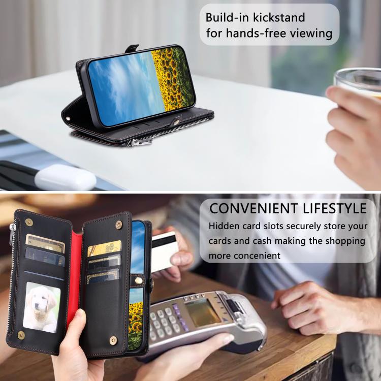 For Google Pixel 10 / 10 Pro Leather Stitching Multi-card Slot Zipper Phone Case(Black) - Google Cases by buy2fix | Online Shopping UK | buy2fix