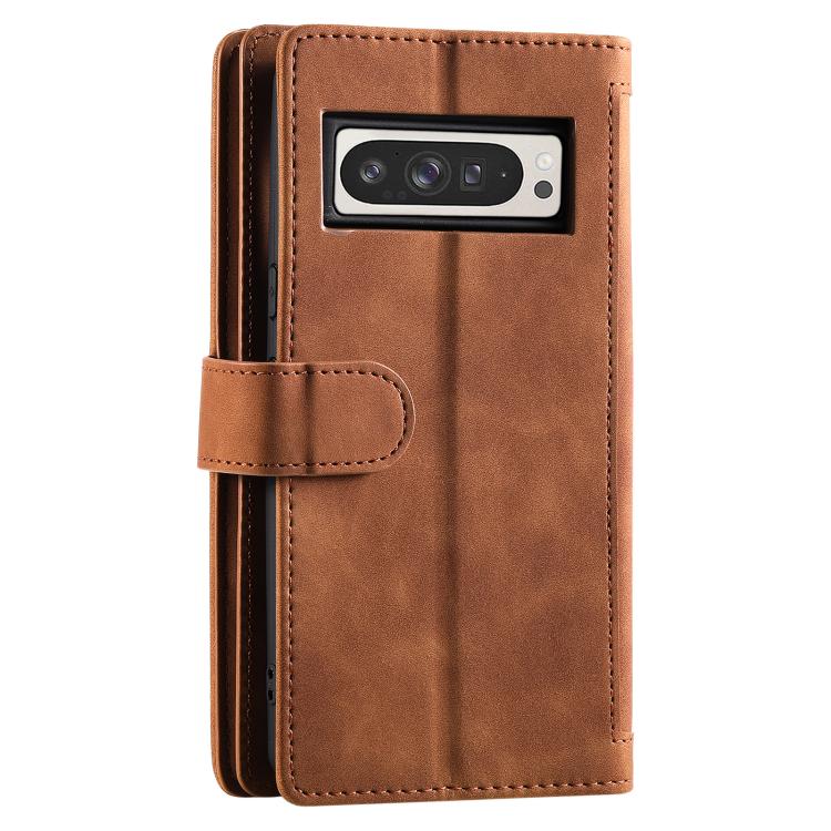 For Google Pixel 10 Pro XL Nine Card Zipper Bag Leather Phone Case with Lanyard(Brown) - Google Cases by buy2fix | Online Shopping UK | buy2fix