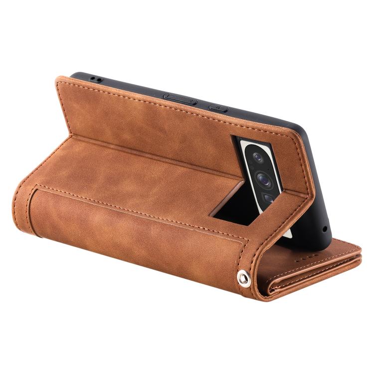 For Google Pixel 10 Pro XL Nine Card Zipper Bag Leather Phone Case with Lanyard(Brown) - Google Cases by buy2fix | Online Shopping UK | buy2fix