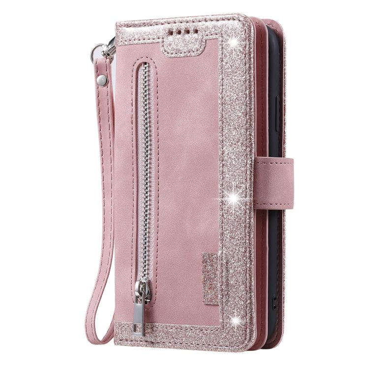 For Google Pixel 10 / 10 Pro Nine Card Zipper Bag Leather Phone Case with Lanyard(Rose Gold) - Google Cases by buy2fix | Online Shopping UK | buy2fix
