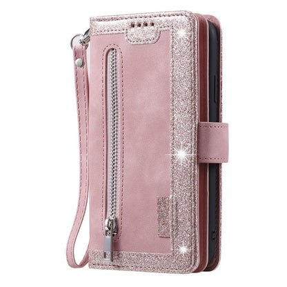 For Google Pixel 10 / 10 Pro Nine Card Zipper Bag Leather Phone Case with Lanyard(Rose Gold) - Google Cases by buy2fix | Online Shopping UK | buy2fix
