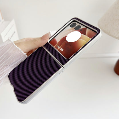 For Motorola Razr 50 Carbon Fiber Leather Grain Kevlar Folding Phone Case(Dark Blue) by buy2fix