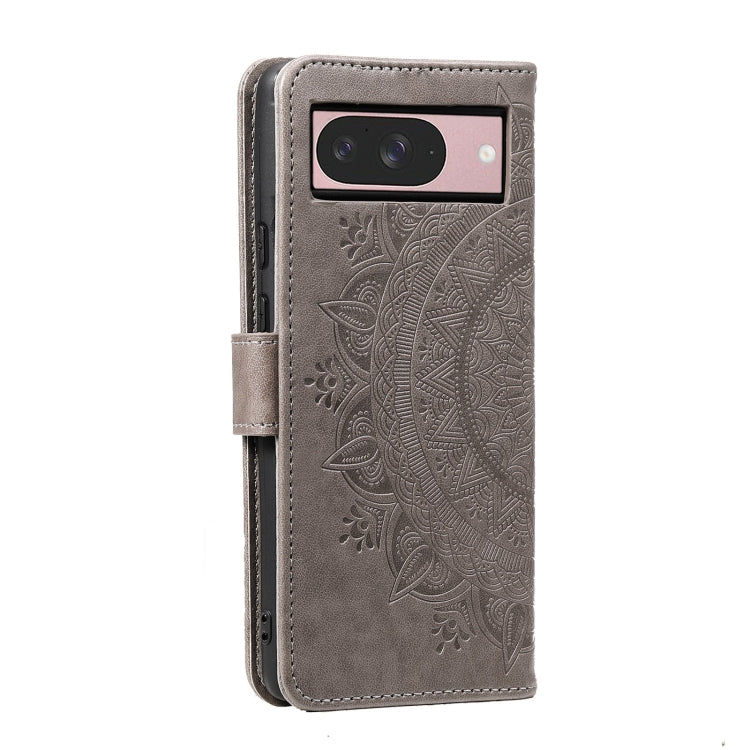 For Google Pixel 9 / 9 Pro Totem Flower Embossed Leather Phone Case with Lanyard(Grey) - Google Cases by buy2fix | Online Shopping UK | buy2fix