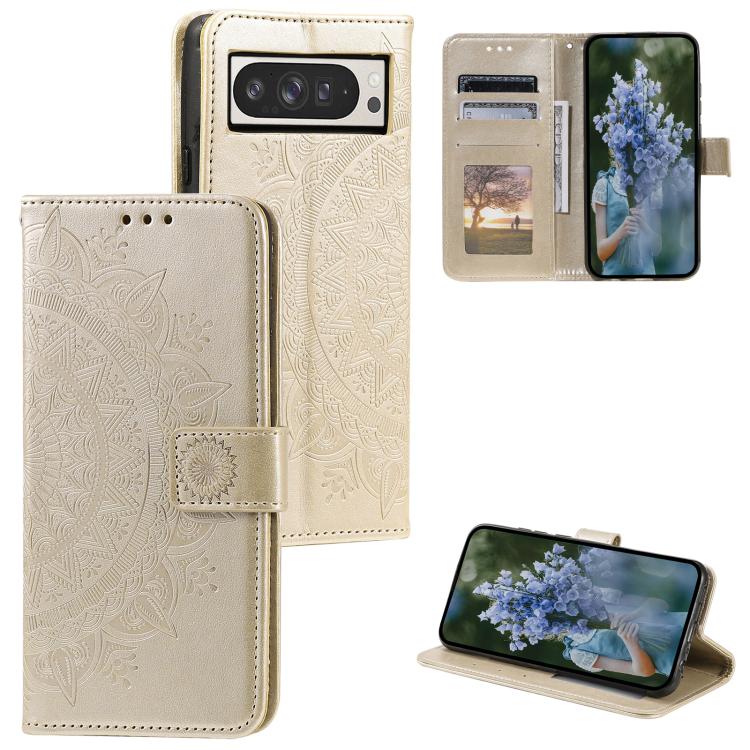 For Google Pixel 10 Pro XL Totem Flower Embossed Leather Phone Case with Lanyard(Gold) - Google Cases by buy2fix | Online Shopping UK | buy2fix