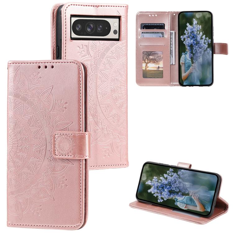 For Google Pixel 10 Pro XL Totem Flower Embossed Leather Phone Case with Lanyard(Rose Gold) - Google Cases by buy2fix | Online Shopping UK | buy2fix