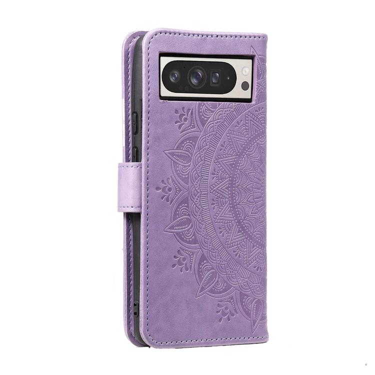 For Google Pixel 10 Pro XL Totem Flower Embossed Leather Phone Case with Lanyard(Purple) - Google Cases by buy2fix | Online Shopping UK | buy2fix
