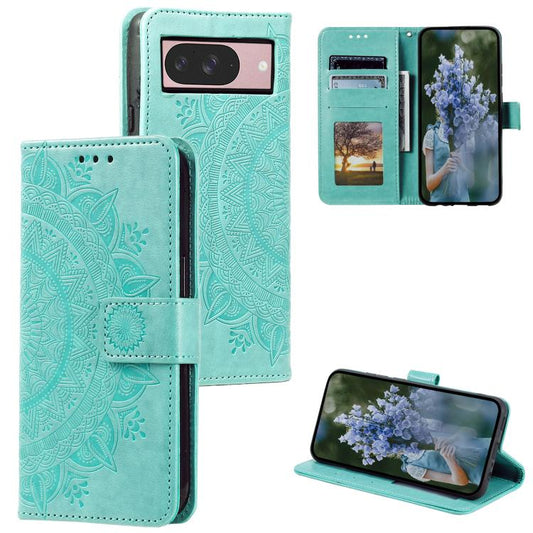 For Google Pixel 10 / 10 Pro Totem Flower Embossed Leather Phone Case with Lanyard(Green) - Google Cases by buy2fix | Online Shopping UK | buy2fix