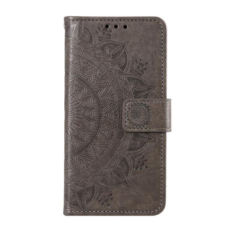 For Google Pixel 10 / 10 Pro Totem Flower Embossed Leather Phone Case with Lanyard(Grey) - Google Cases by buy2fix | Online Shopping UK | buy2fix