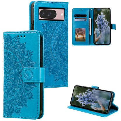 For Google Pixel 10 / 10 Pro Totem Flower Embossed Leather Phone Case with Lanyard(Blue) - Google Cases by buy2fix | Online Shopping UK | buy2fix