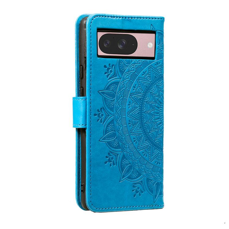 For Google Pixel 10 / 10 Pro Totem Flower Embossed Leather Phone Case with Lanyard(Blue) - Google Cases by buy2fix | Online Shopping UK | buy2fix