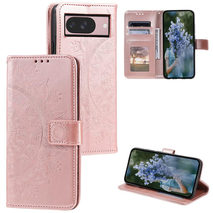 For Google Pixel 10 / 10 Pro Totem Flower Embossed Leather Phone Case with Lanyard(Rose Gold) - Google Cases by buy2fix | Online Shopping UK | buy2fix
