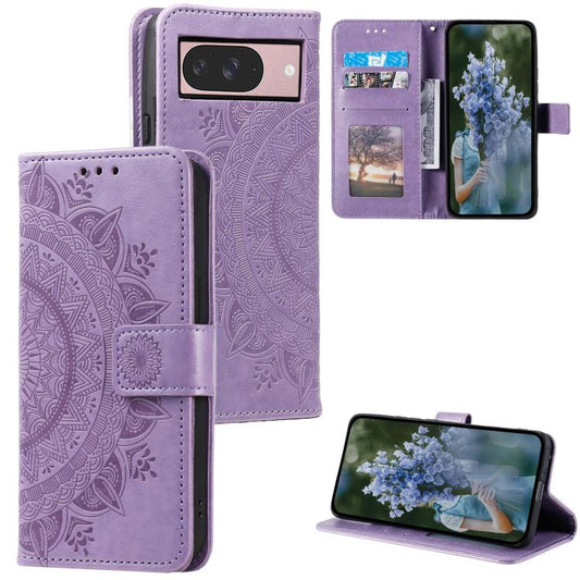 For Google Pixel 10 / 10 Pro Totem Flower Embossed Leather Phone Case with Lanyard(Purple) - Google Cases by buy2fix | Online Shopping UK | buy2fix