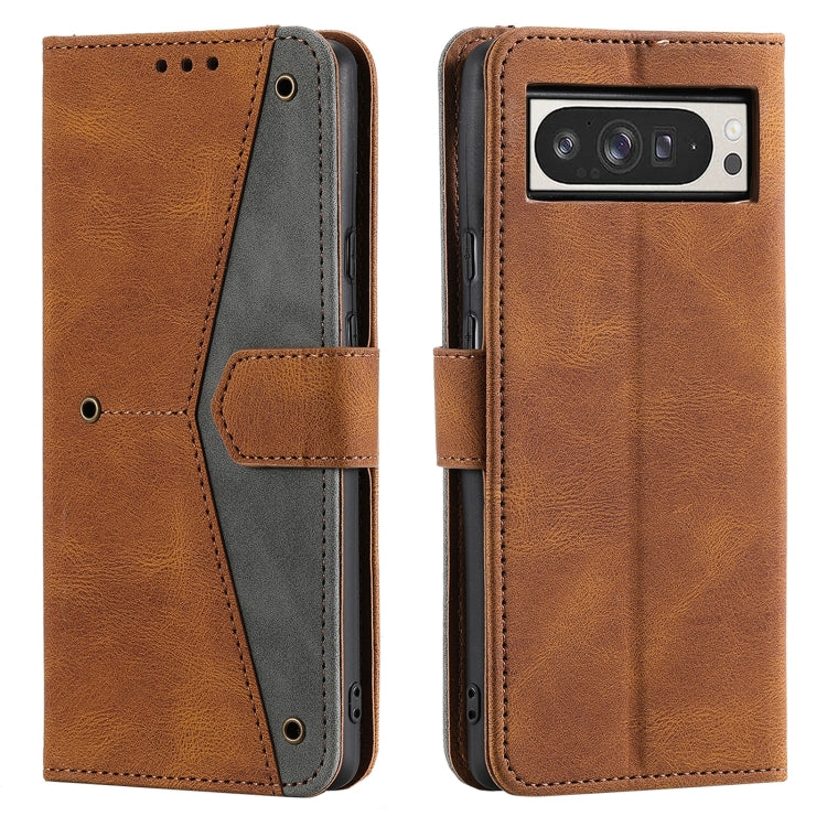 For Google Pixel 9 Pro XL Nail Skin Feel Stitching Calf Texture Leather Phone Case(Brown) - Google Cases by buy2fix | Online Shopping UK | buy2fix