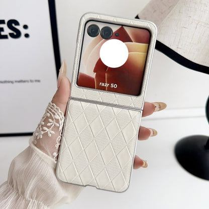 For Motorola Razr 50 Pearlescent Paint Diamond Shaped Checkered Leather Phone Case(Silver) by buy2fix